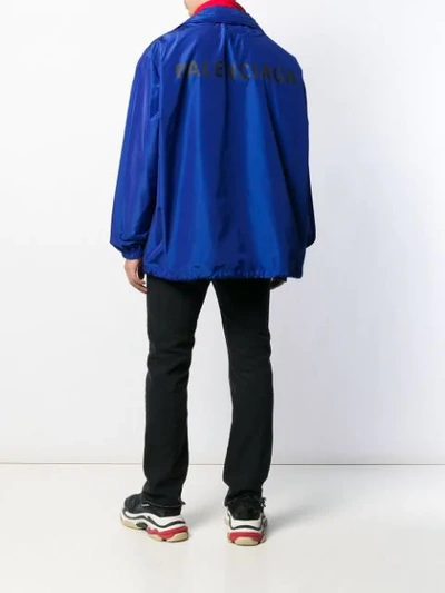 Shop Balenciaga Logo Raincoat In Blue
