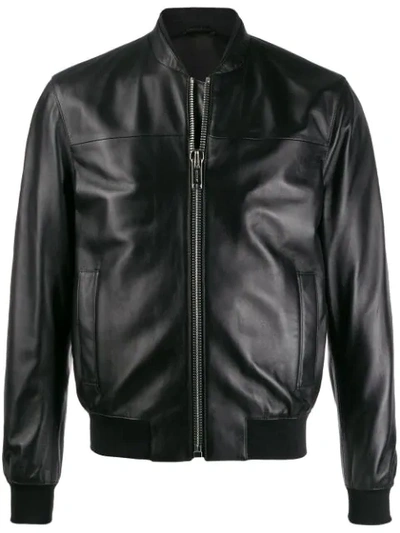 Shop Les Hommes Leather Bomber Jacket In Black