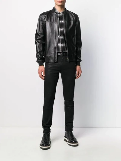 Shop Les Hommes Leather Bomber Jacket In Black