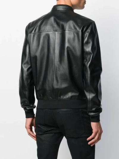 Shop Les Hommes Leather Bomber Jacket In Black