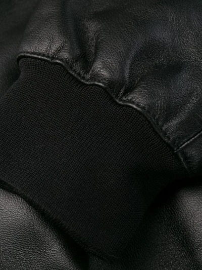 Shop Les Hommes Leather Bomber Jacket In Black