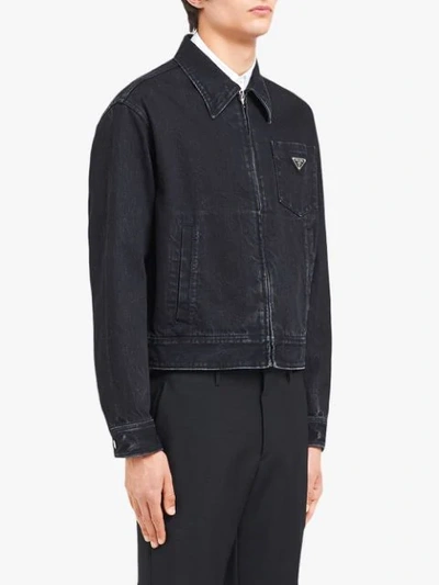 Shop Prada Washed Denim Jacket In Black