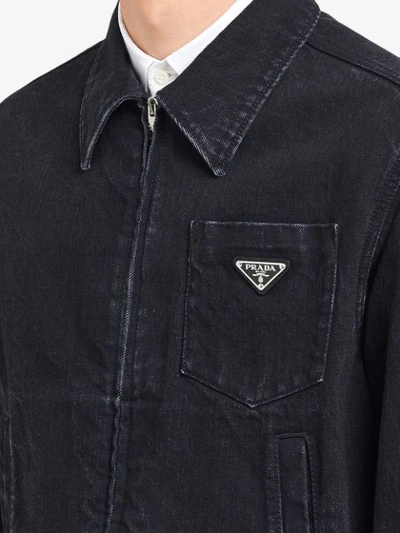 Shop Prada Washed Denim Jacket In Black