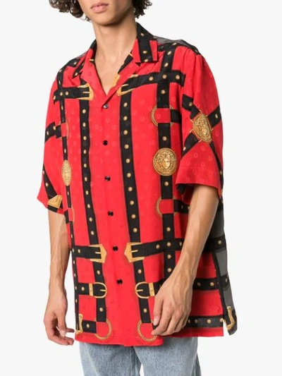 Shop Versace Medusa Harness Print Shirt In Red