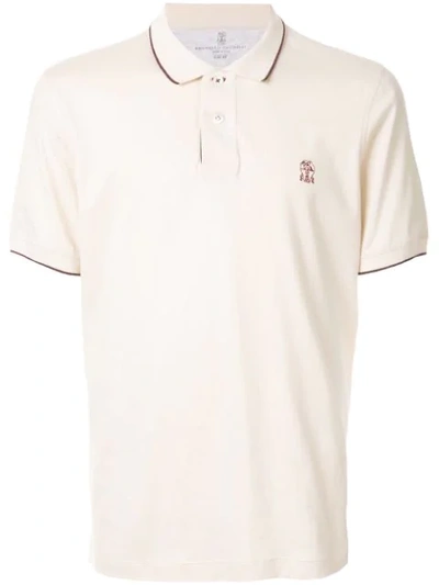 Shop Brunello Cucinelli Embroidered Logo Polo Shirt In Brown