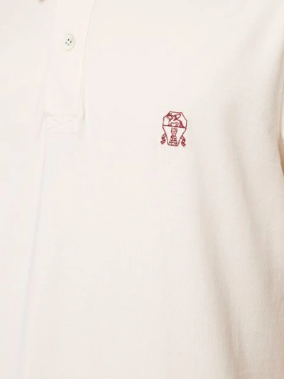 Shop Brunello Cucinelli Embroidered Logo Polo Shirt In Brown