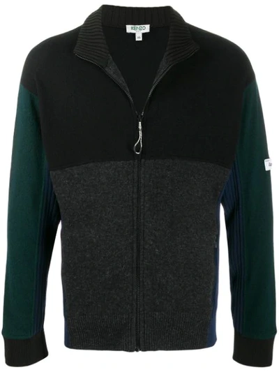 Shop Kenzo Colour-blocked Zip-up Cardigan In Blue