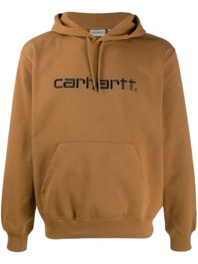 Shop Carhartt Embroidered Logo Hoodie In Brown