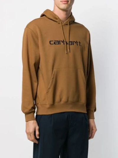 Shop Carhartt Embroidered Logo Hoodie In Brown