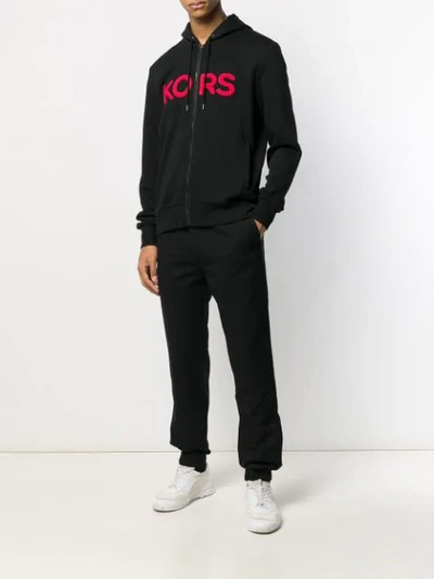 Shop Michael Kors Logo Patch Zipped Hoodie In Black