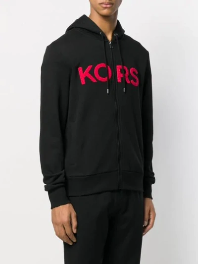Shop Michael Kors Logo Patch Zipped Hoodie In Black
