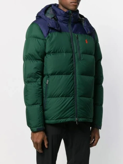 Shop Polo Ralph Lauren Colour Block Logo Embroidered Jacket In Green