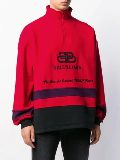 Balenciaga Rive Gauche Half-zip Cotton Sweatshirt In Red | ModeSens