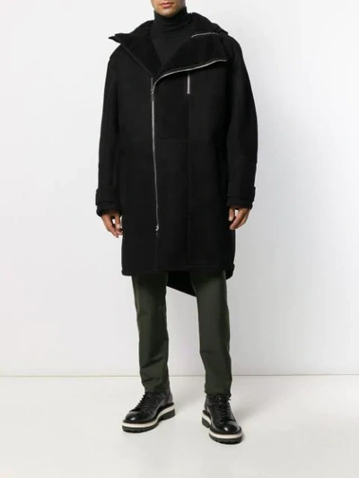 Shop Les Hommes Boxy Fit Textured Coat In Black