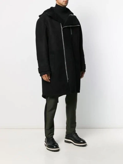 Shop Les Hommes Boxy Fit Textured Coat In Black