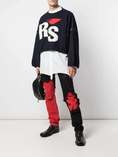 Shop Raf Simons Ripped-panel Denim Jeans In Black ,red