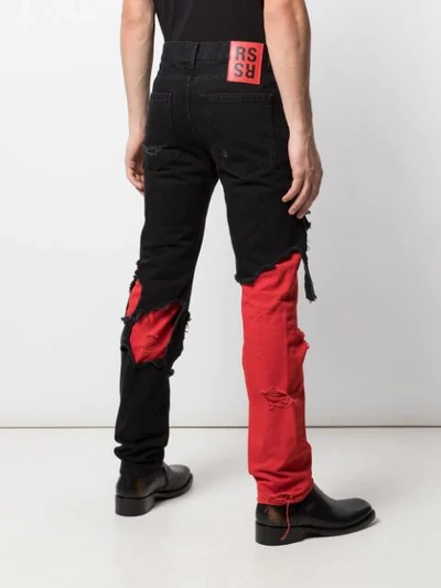 Shop Raf Simons Ripped-panel Denim Jeans In Black ,red