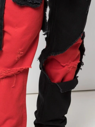 Shop Raf Simons Ripped-panel Denim Jeans In Black ,red