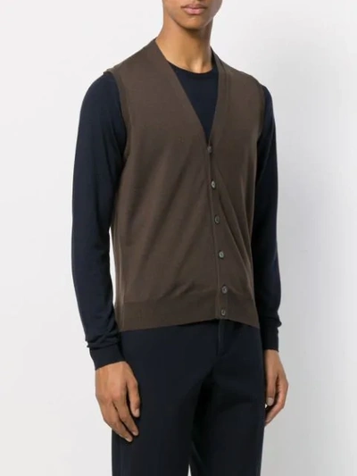 Shop Dell'oglio Knitted Button-down Waistcoat In Brown
