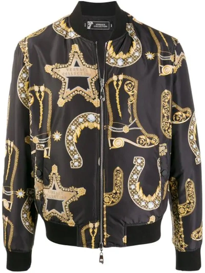 Shop Versace Baroque-print Bomber Jacket In Black