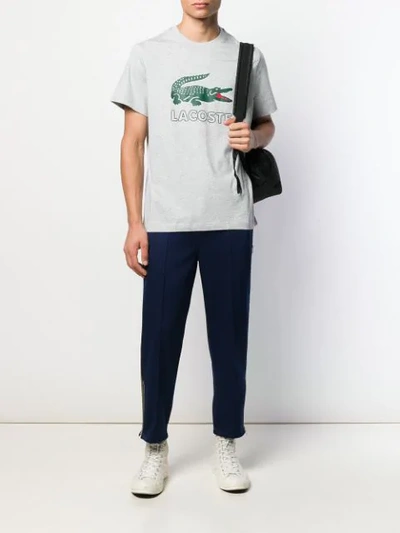Shop Lacoste Contrast Logo T-shirt In Grey