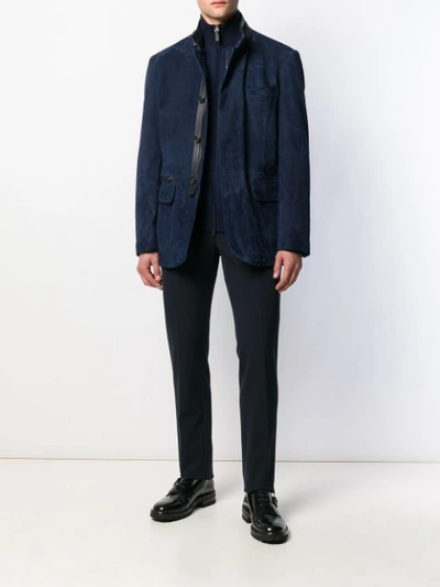 Shop Brioni Two Tone Leather Jacket In Blue
