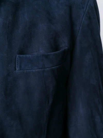 Shop Brioni Two Tone Leather Jacket In Blue