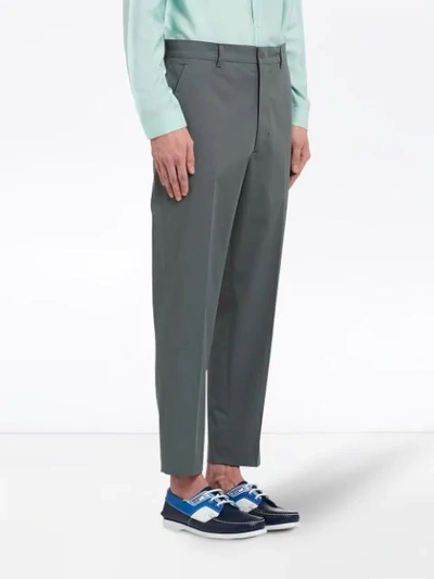 Shop Prada Stretch Twill Trousers In Grey