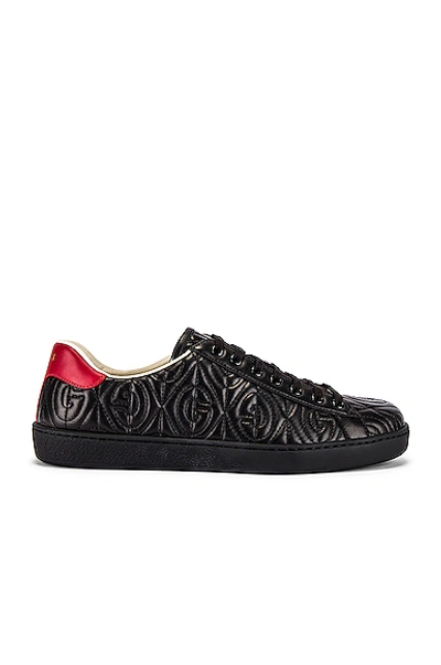 Shop Gucci New Ace Sneaker In Black & Red Flame