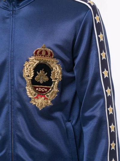 Shop Dolce & Gabbana Textured Logo Embroidered Jacket In Blue