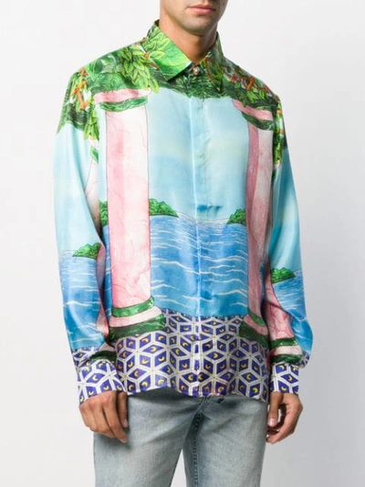 Shop Casablanca Embroidered Long-sleeve Shirt In Blue