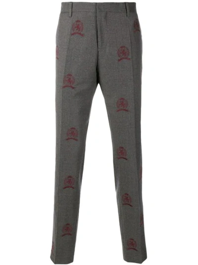 Shop Tommy Hilfiger Embroidered Suit Trousers In Grey