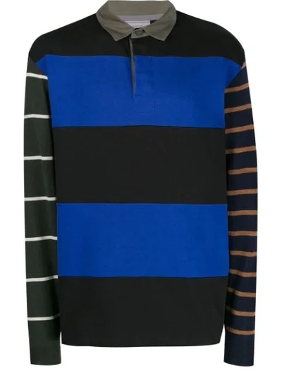 Shop Lanvin Striped Panelled Polo Shirt In Black