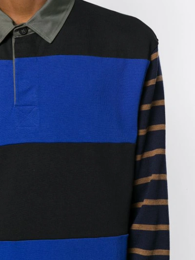 Shop Lanvin Striped Panelled Polo Shirt In Black