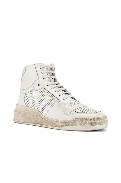 Saint Laurent Sl24 High-top Perforated Leather Sneakers In White 