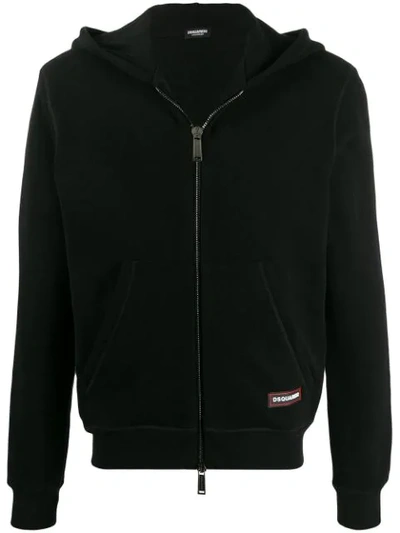 Shop Dsquared2 Logo Patch Zip-front Hoodie In Black