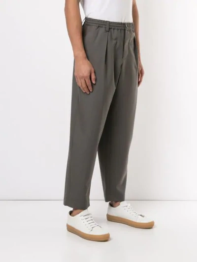 Shop Marni Elasticated-waist Wide-leg Trousers In Green