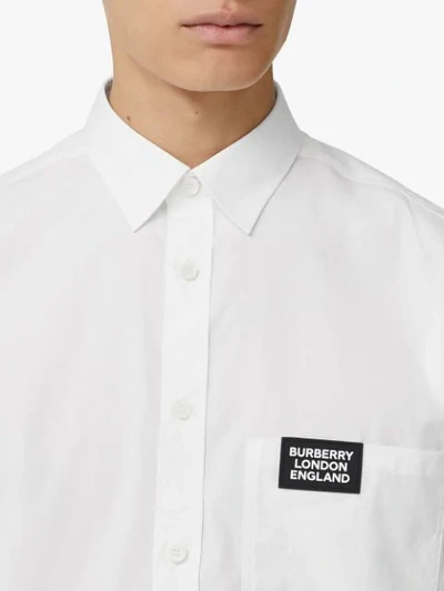 Shop Burberry Logo Detail Stretch Cotton Poplin Shirt - White
