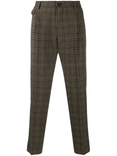 Shop Dolce & Gabbana Checkered Cropped Trousers In Brown