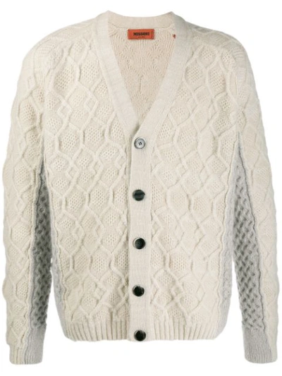 Shop Missoni Cable Knit Cardigan In Neutrals