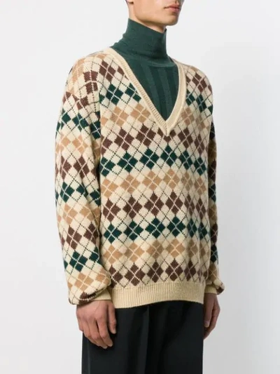 Shop Gucci Argyle Knit Jumper In Neutrals