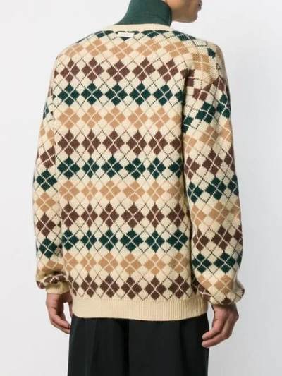 Shop Gucci Argyle Knit Jumper In Neutrals