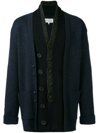 Shop Maison Margiela Layered Placket Cardigan In Blue