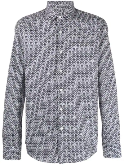 Shop Ferragamo Monogram-print Cotton Shirt In Blue