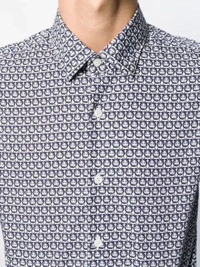Shop Ferragamo Monogram-print Cotton Shirt In Blue
