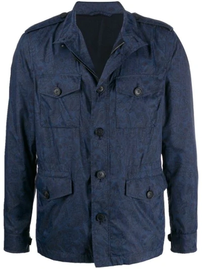 Shop Etro Multi-pocket Paisley Jacket In Blue