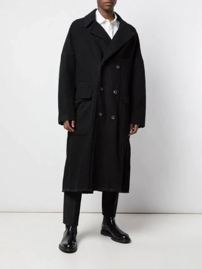 Shop Ziggy Chen Oversized Double Breasted Coat In 04 Black