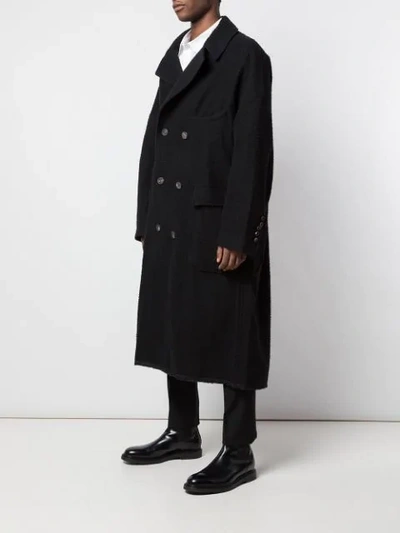 Shop Ziggy Chen Oversized Double Breasted Coat In 04 Black