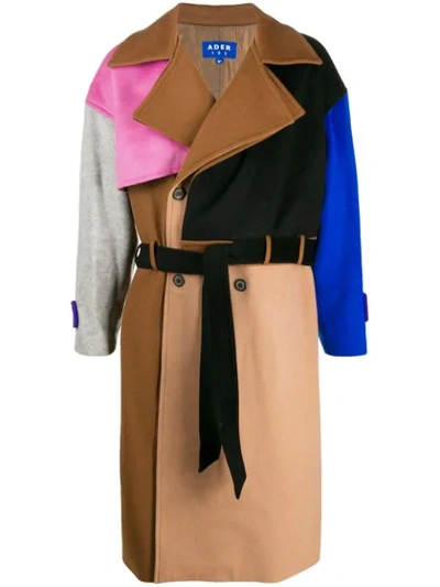 Ader Error Colour-block Double-breasted Coat In Brown
