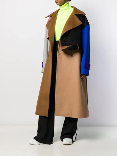 Ader Error Colour-block Double-breasted Coat In Brown
